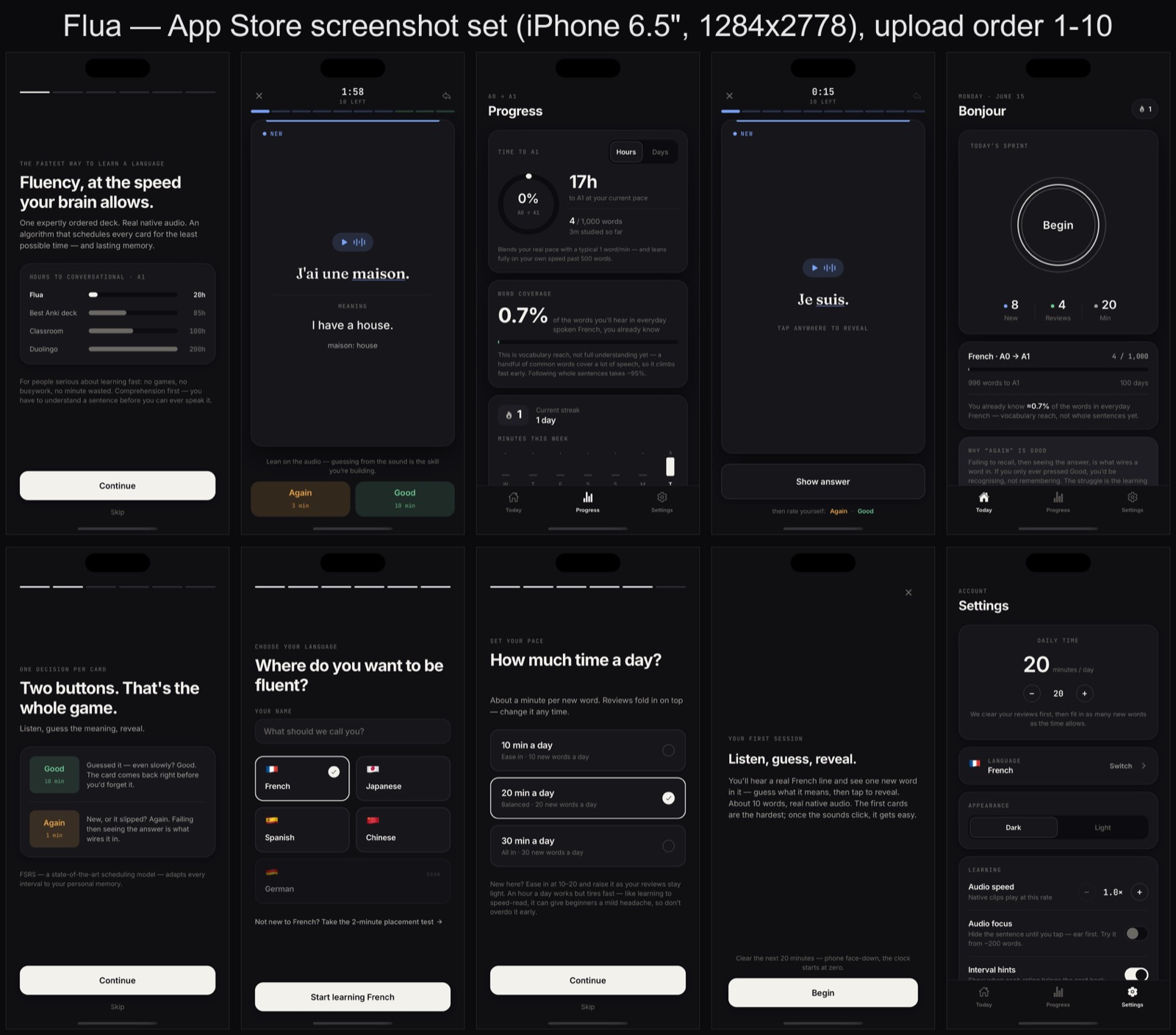 Flua — real app screenshots